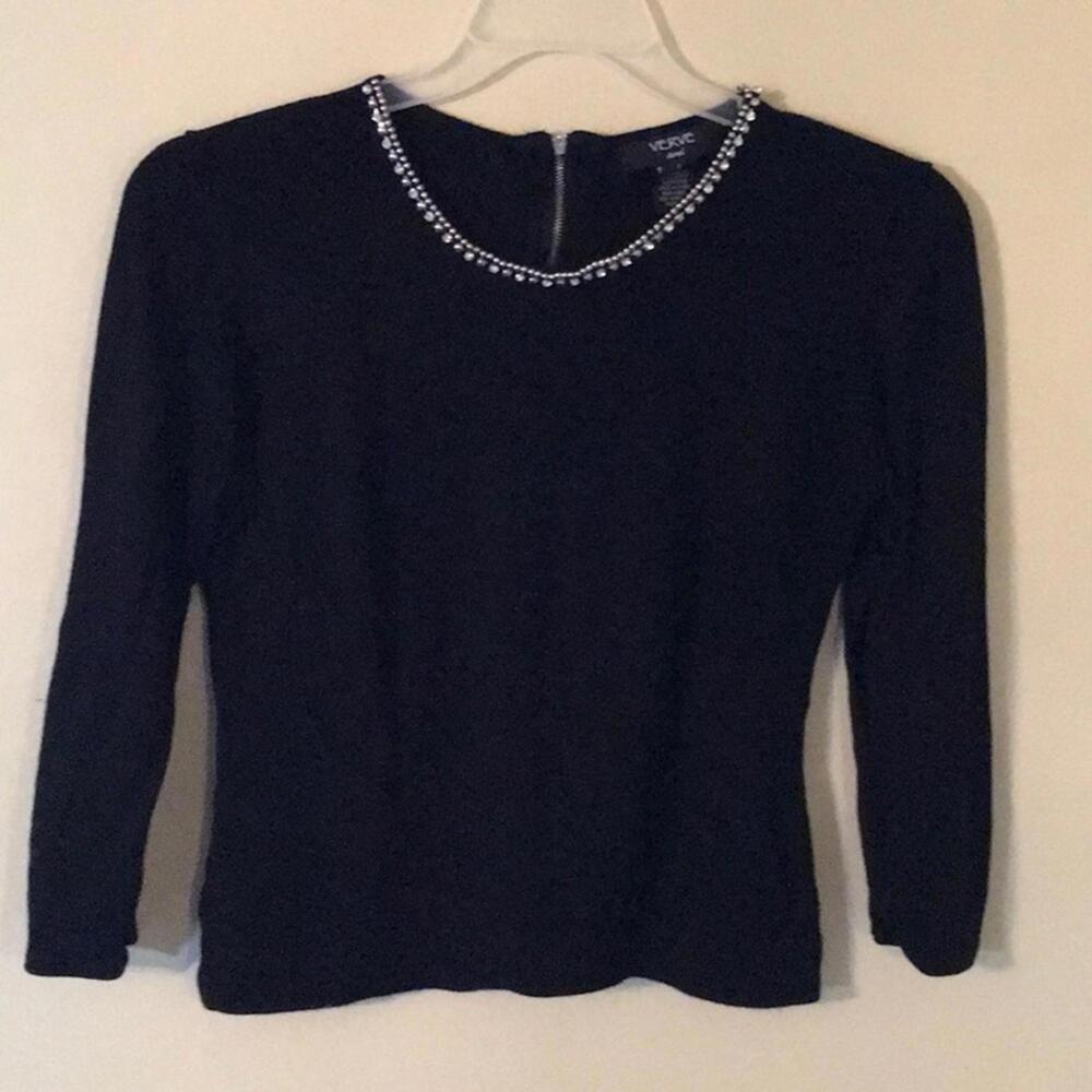 Verve Ami Black Embellished Rayon Sweater Small